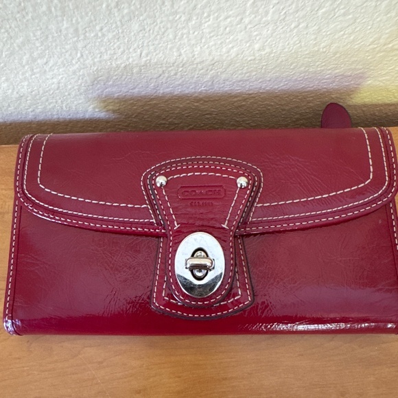 Coach Handbags - Coach Red Patent Leather silver lock wallet
